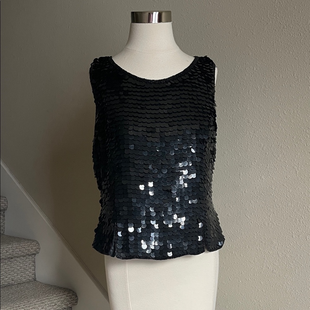 Chaudry Sz L Black Beads & Sequins Top